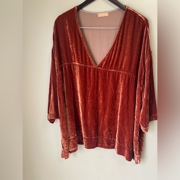 Free People CP Shades Crushed Velvet Boho Slouchy Deep V Mini T Shirt Dress - Picture 4 of 11
